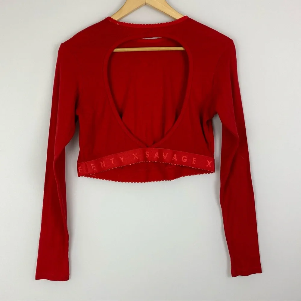 SAVAGE x FENTY Red Long Sleeve Crop Top L - Picture 3 of 10